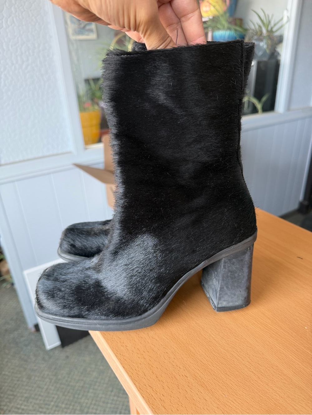 La Canadienne Fur Block Heel Ankle Boots